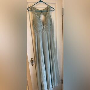 Azazie Lace Bodice Dress in Agave